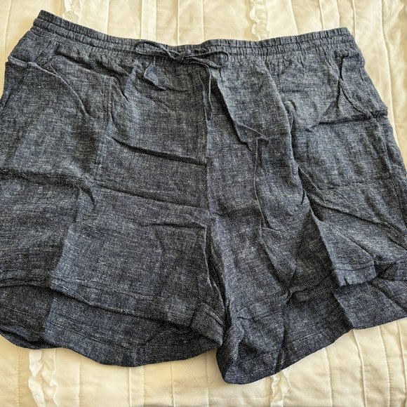 Company Ellen Tracy Women's XXL Blue Linen Blend Elastic Waist Shorts Pockets - Picture 1 of 5